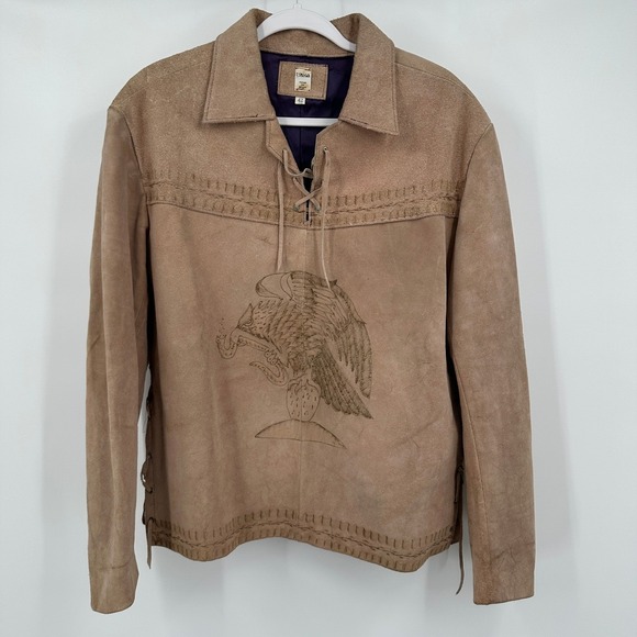 Oscar de la Renta Other - Oscar de la Renta Suede Jacket Sz 42 Vintage 70s‎ Western Native Eagle Lace Up